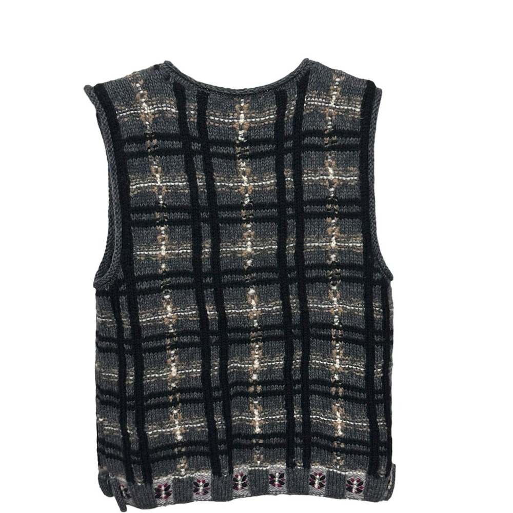 VTG Laura Ashley Sweater Vest S Wool Button Up Floral Plaid Fair Isle Grannycore - Picture 4 of 6